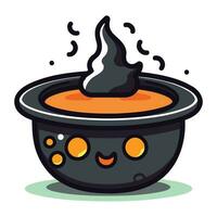 illustrazione di un' pentola di speziato la minestra con sorridente viso vettore