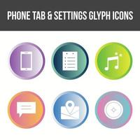 scheda telefono e set di icone vettoriali impostazioni settings