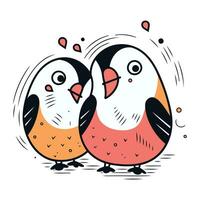 Due carino cartone animato uccelli. vettore illustrazione nel scarabocchio stile.