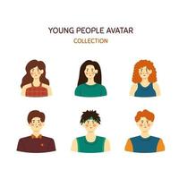pacchetto avatar di giovani disegnati a mano, maschio e femmina diversi vettore