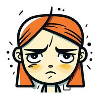arrabbiato ragazza viso. vettore illustrazione nel cartone animato stile. isolato su bianca sfondo.
