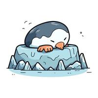 cartone animato pinguino addormentato su iceberg. vettore illustrazione di un' divertente pinguino.