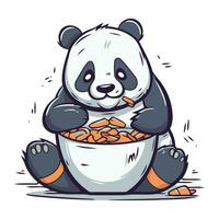 carino panda mangiare un' ciotola di cibo. vettore illustrazione.