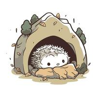 illustrazione di un' riccio addormentato nel un' roccia Casa vettore