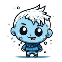 carino poco ragazzo con blu capelli e blu Abiti. vettore illustrazione