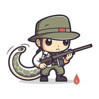 carino serpente cacciatore cartone animato portafortuna personaggio vettore illustrazione design