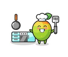 illustrazione del personaggio di mango mentre uno chef sta cucinando vettore