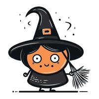 carino cartone animato strega con scopa. Halloween icona. vettore illustrazione.