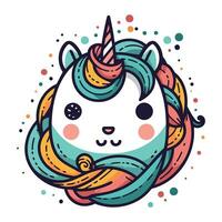 carino unicorno testa con arcobaleno capelli. vettore illustrazione nel cartone animato stile.