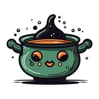 carino kawaii pentola di la minestra. mano disegnato vettore illustrazione.
