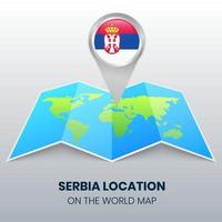icona della posizione della serbia sulla mappa del mondo, icona della spilla rotonda della serbia vettore
