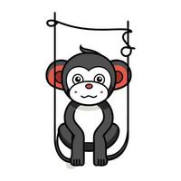 carino scimmia sospeso su un' swing isolato su bianca sfondo. vettore illustrazione.