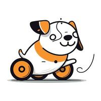 carino cartone animato cane equitazione un' scooter. vettore illustrazione su bianca sfondo.