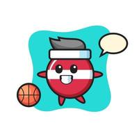 l'illustrazione del fumetto del distintivo della bandiera della Lettonia sta giocando a basket vettore