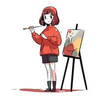 ragazza pittura su cavalletto. vettore illustrazione nel un' piatto stile.