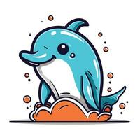 carino cartone animato delfino salto su di il acqua. vettore illustrazione.