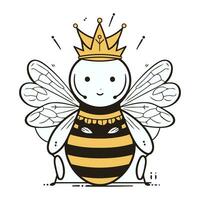 carino cartone animato ape con corona su bianca sfondo. vettore illustrazione.