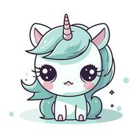 carino poco unicorno con corno kawaii personaggio vettore illustrazione design