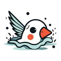 vettore illustrazione di un' carino poco bianca anatra nuoto nel acqua. carino cartone animato carattere.