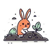 carino cartone animato coniglio nel il suolo. vettore illustrazione. piatto design.