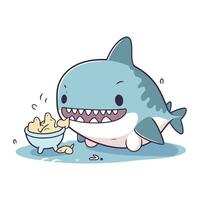 squalo mangiare cibo. vettore illustrazione di un' cartone animato squalo mangiare cibo.