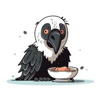 carino cartone animato avvoltoio con ciotola di uova. vettore illustrazione.