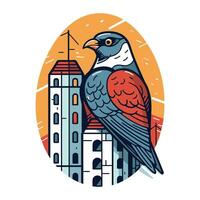 colorato vettore illustrazione di un' uccello su un' sfondo di il città.