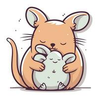vettore illustrazione di un' carino poco topo Tenere un' grande bianca topo.