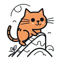 vettore illustrazione di carino gatto seduta su il bordo di il scogliera.