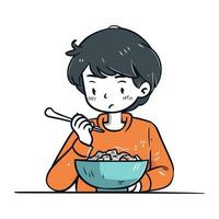 illustrazione di un' ragazzo mangiare un' ciotola di cereali. vettore. vettore