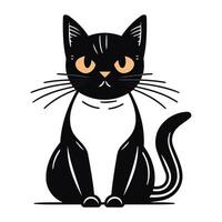 carino cartone animato nero gatto isolato su bianca sfondo. vettore illustrazione.