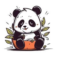 carino panda orso seduta su il pentola. vettore illustrazione.