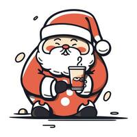 Santa Claus con un' tazza di caffè. vettore illustrazione nel cartone animato stile.