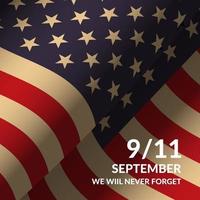 9.11 striscione commemorativo con bandiera americana realistica vettore