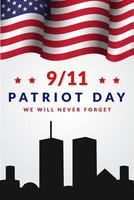 bandiera verticale del memoriale del giorno del patriota 9.11. wtc torre silhouette vettore