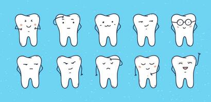 divertente denti icone, impostato di scarabocchio cartone animato personaggi. vettore