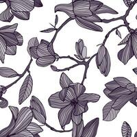 fioritura magnolia. mano disegnato monocromatico senza soluzione di continuità modello con fioritura fiori. vettore sfondo.