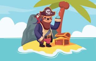bradipo pirata nell'isola del tesoro vettore
