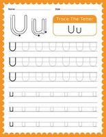 alfabeto lettera u tracciare foglio di lavoro per bambini vettore