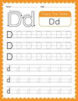 alfabeto lettera d tracciare foglio di lavoro per bambini vettore