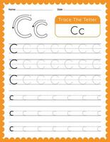 alfabeto lettera c tracciare foglio di lavoro per bambini vettore