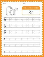 alfabeto lettera r tracciare foglio di lavoro per bambini vettore
