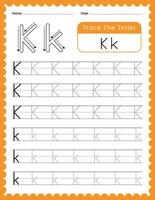 alfabeto lettera K tracciare foglio di lavoro per bambini vettore