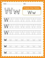 alfabeto lettera w tracciare foglio di lavoro per bambini vettore