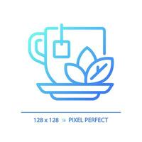 2d pixel Perfetto blu pendenza erbaceo tè icona, isolato vettore, magro linea illustrazione. vettore