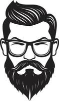 Vintage ▾ tonalità monocromatico vettore di barbuto ribelle barba appassionato nero vettore in mostra indie icona