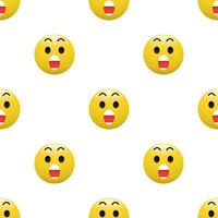 giallo testa emoticon icona con facciale espressioni, senza soluzione di continuità modello su bianca sfondo. vettore