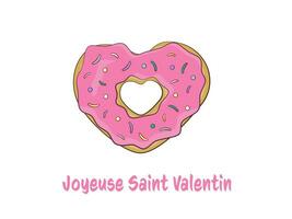 contento San Valentino giorno lettering nel francese - gioia santo valentin - con a forma di cuore ciambella. saluto carta concetto vettore