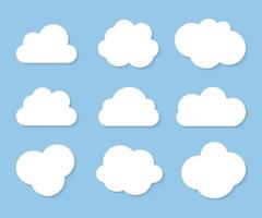 insieme astratto della raccolta dell'icona della nuvola bianca isolato su fondo blu vettore