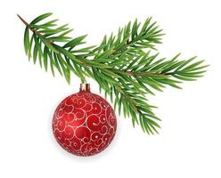 decorazioni natalizie. ramo di abete con palla. illustrazione vettoriale